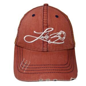 Lake30 Strapback Baseball Cap Orange One Size Adjustable Distressed Mega Cap